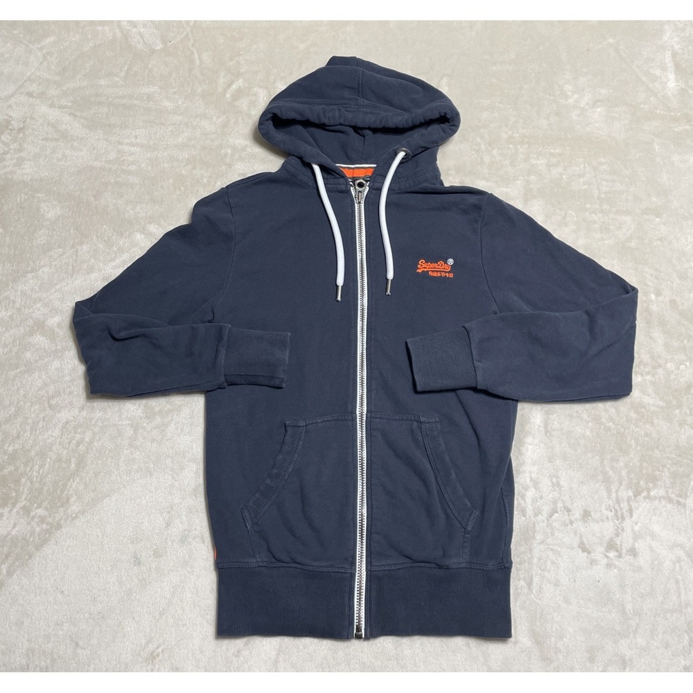 SuperDry Orange Label Hoodie Men's Size XS Full Zip Logo Sweatshirt